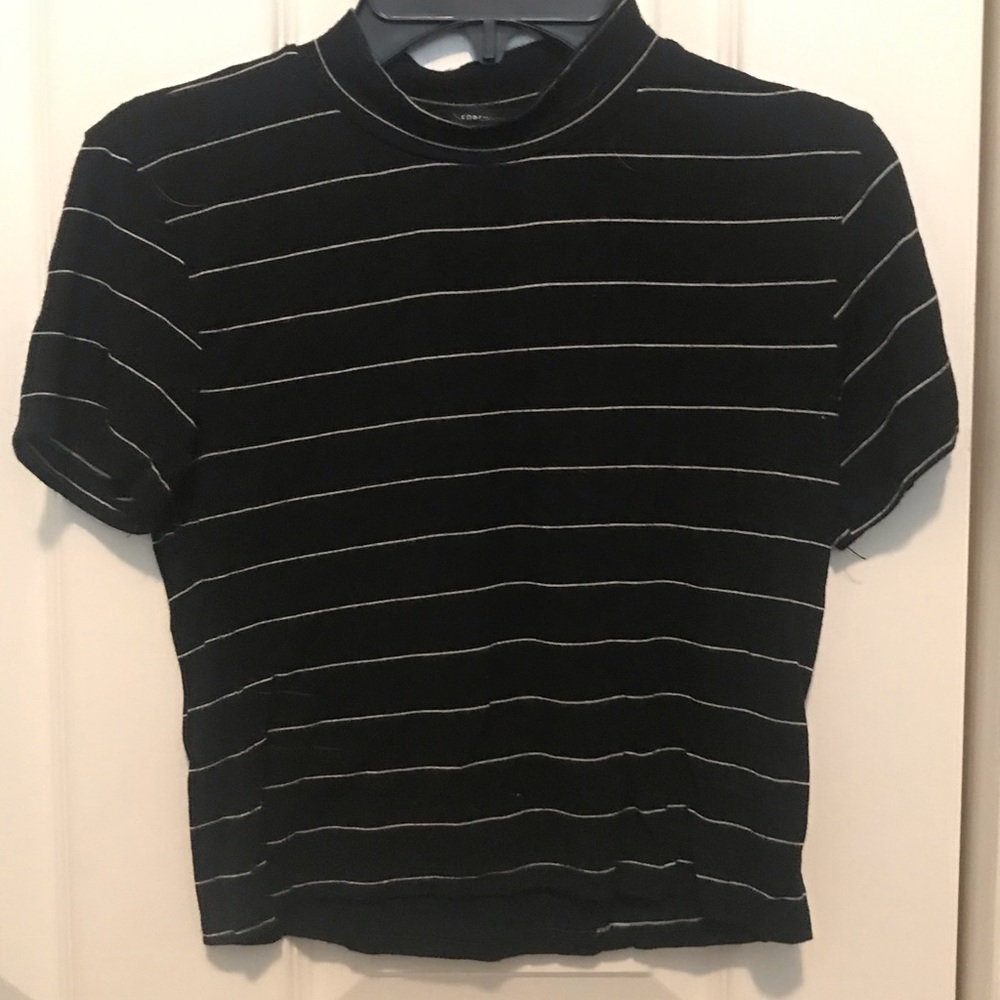Black white striped Mock neck